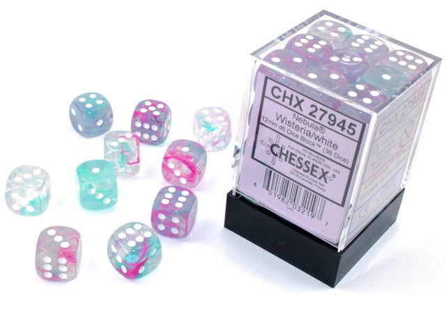 Chessex - Nebula Luminary 12mm 36 Die Set - Wisteria/White (CHX 27945) - Good Games