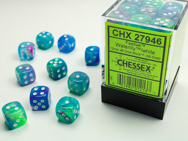 Chessex - Festive 12mm D6 Set - Waterlily/White (CHX27946) - Good Games