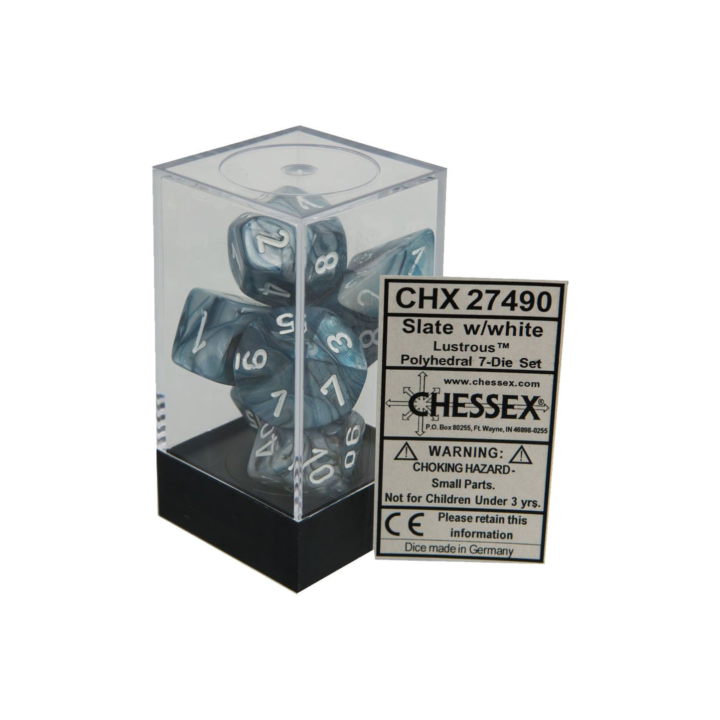 Chessex - Lustrous Polyhedral 7-Die Set - Slate/White (CHX27490) - Good Games