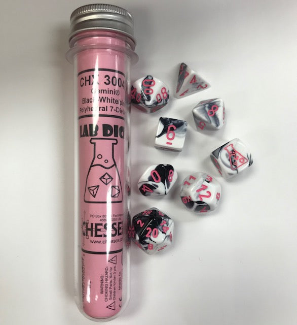 Chessex - Gemini Polyhedral 7-Die Set - Black-White/Pink (CHX30043) - Good Games