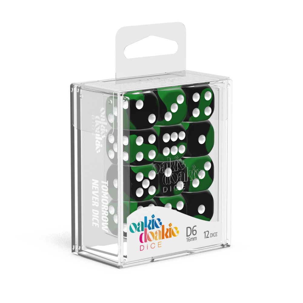 Oakie Doakie Dice - D6 16mm Glow In The Dark Biohazard (12) - Good Games