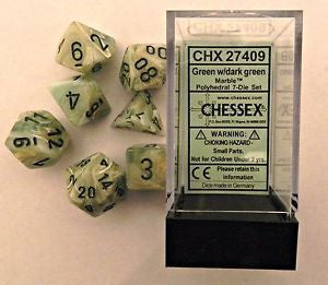 Chessex - Marble Polyhedral 7-Die Set - Green/Dark (CHX27409) - Good Games