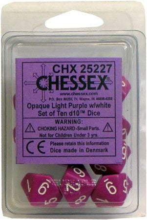 Chessex - Opaque Polyhedral D10 Set - Light Purple/White (CHX25227) - Good Games