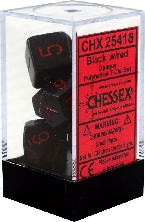 Chessex - Opaque Polyhedral 7-Die Set - Black/Red (CHX25418) - Good Games