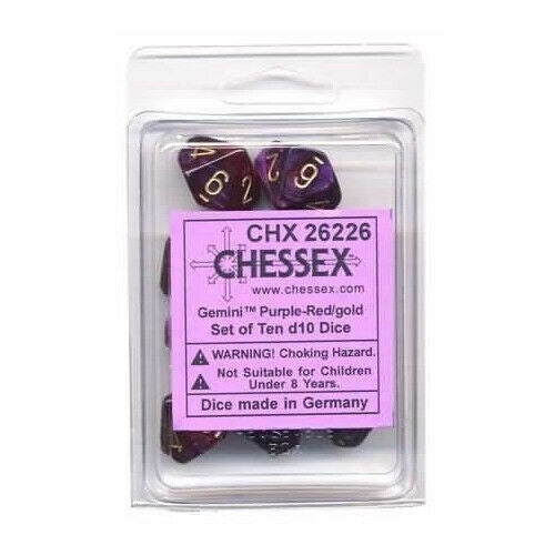 Chessex - Gemini Polyhedral D10 Set - Purple-Red/Gold (CHX26226) - Good Games