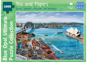 Blue Opal - Sarina Tomchin Tea & Papers 1000 Piece Puzzle - Good Games