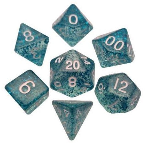 Metallic Dice Games - Mini Polyhedral Dice Set White Numbers - Ethereal Light Blue - Good Games