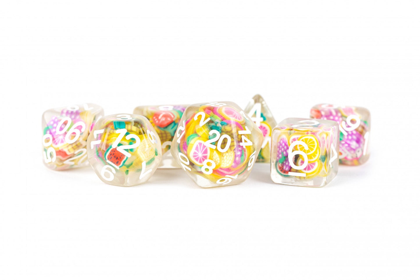 Metallic Dice Games - Resin 16mm Polyhedral Dice Set - Fruit Dice - Good Games