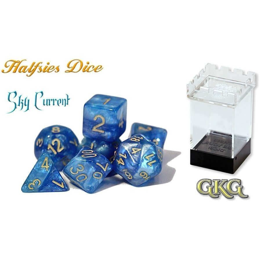 Halfsies Dice Sky Current with Upgraded Dice Case - Good Games
