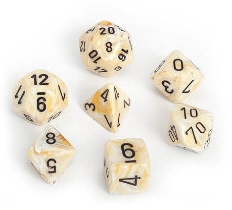 Chessex - Marble Polyhedral 7-Die Set - Ivory/Black (CHX27402) - Good Games
