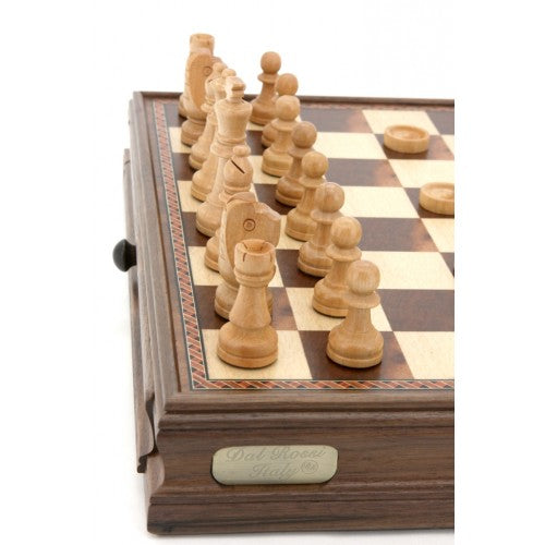 Dal Rossi Chess / Checkers Walnut Box with Drawers and Compartments 15 - Good Games