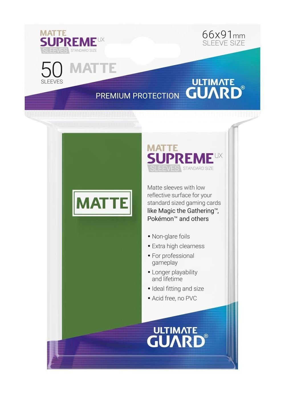 Ultimate Guard - Supreme UX Standard Sleeves Matte Green (50) - Good Games