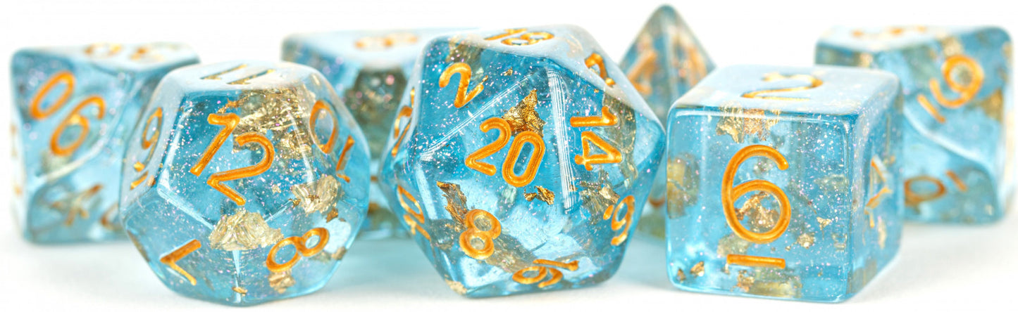 Metallic Dice Games - Digital Resin Dice Set 16mm - Blue with Gold Foil - Good Games