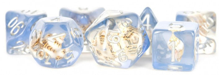 Metallic Dice Games - Resin Polyhedral Dice Set 16mm - Sea Conch - Good Games