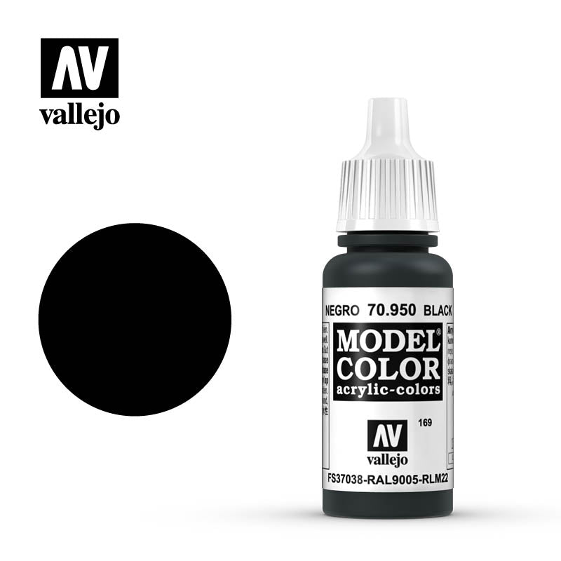 Vallejo Model Colour - Black 17ml Acrylic Paint (AV70950) - Good Games