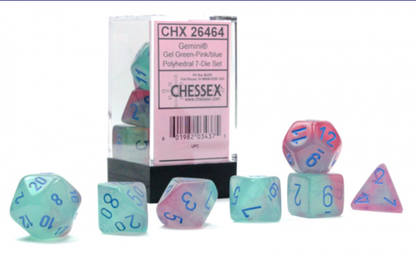 Chessex - Gemini Gel Green-Pink/Blue Luminary 7-Die Set (CHX 26464) - Good Games
