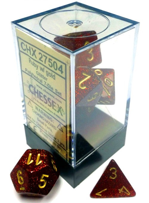 Chessex - Glitter Polyhedral 7-Die Set - Ruby/Gold (CHX27504) - Good Games