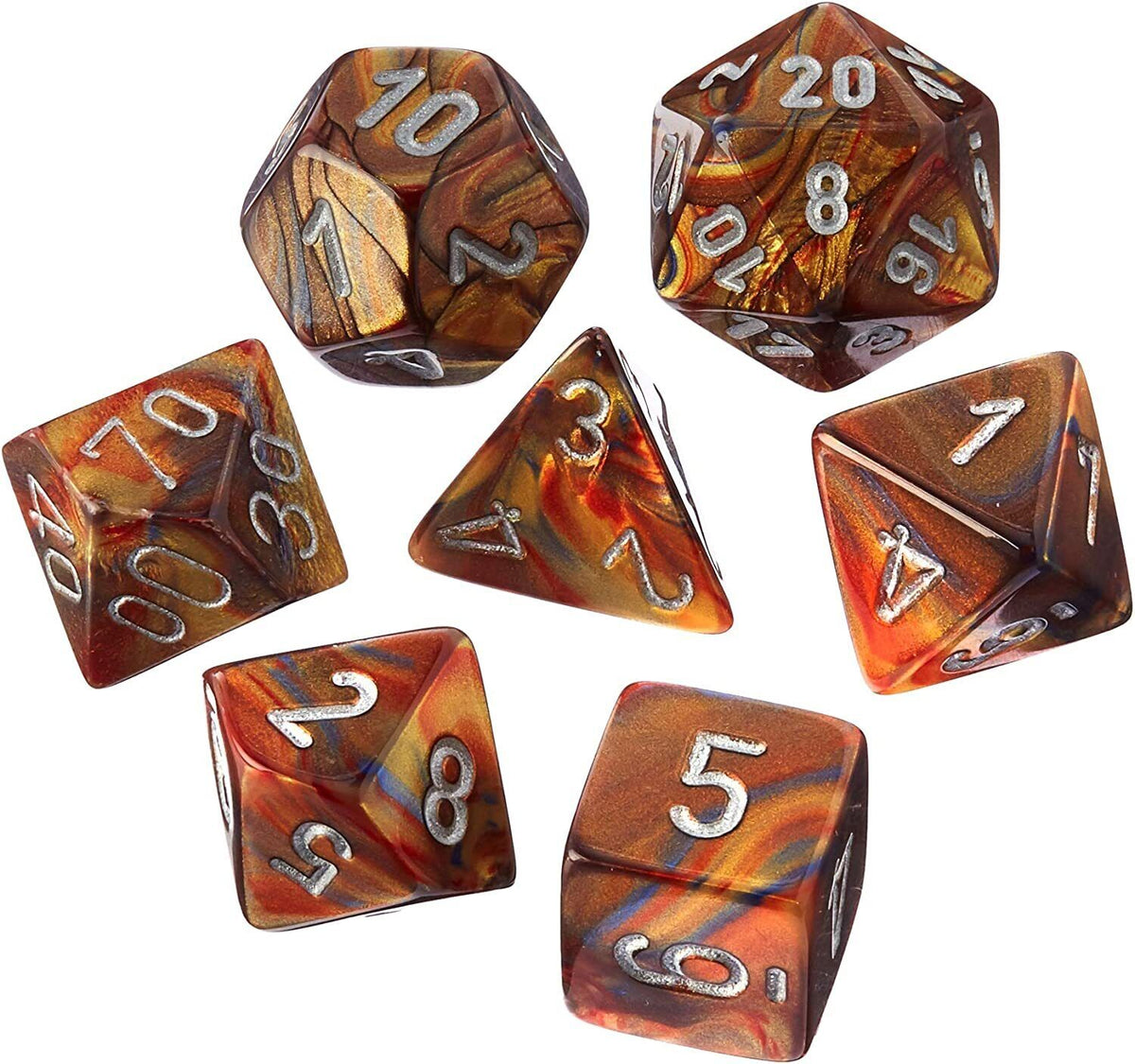 Chessex - Dice Sets: Lustrous Mini-Polyhedral Gold / silver 7-Die set - Good Games
