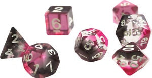Sirius Dice - Pink Clear Black Resin Dice Set 7 - Good Games