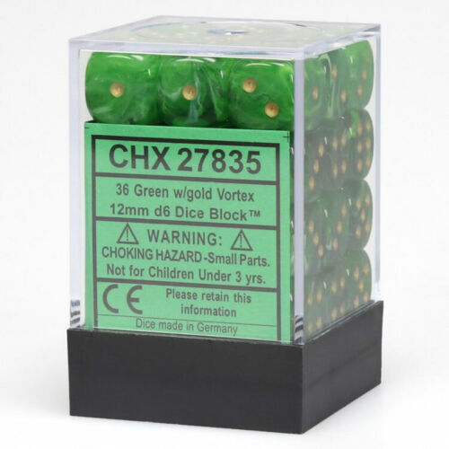 Chessex - Vortex 12mm D6 Set - Green/Gold (CHX27835) - Good Games