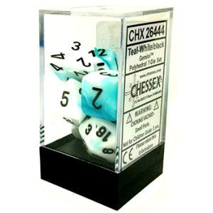 Chessex - Gemini Polyhedral 7-Die Set - Teal White/Black (CHX26444) - Good Games