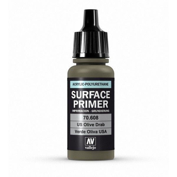 Vallejo Surface Primer 17ml Acrylic Paint - U.S. Olive Drab 70608 - Good Games