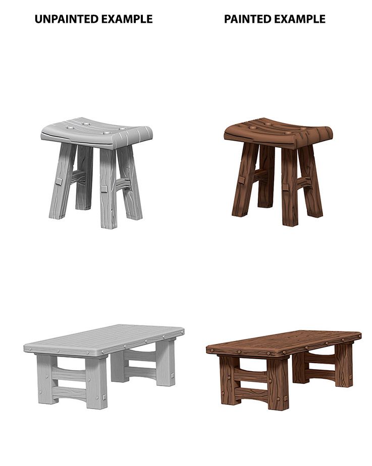 Pathfinder Deep Cuts Unpainted Minis Wooden Table & Stools - Good Games