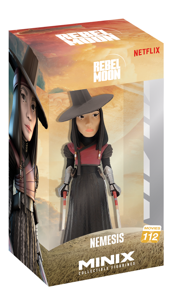 MINIX Rebel Moon Nemesis 112 figure in packaging box holding weapons
