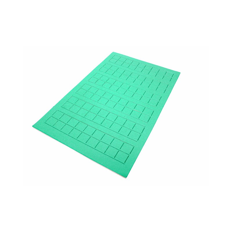 Chessex - Counter Sheet 1/2" Squares: A green sheet with a grid of small perforated rectangular pieces, meant to be detached, on a white background
