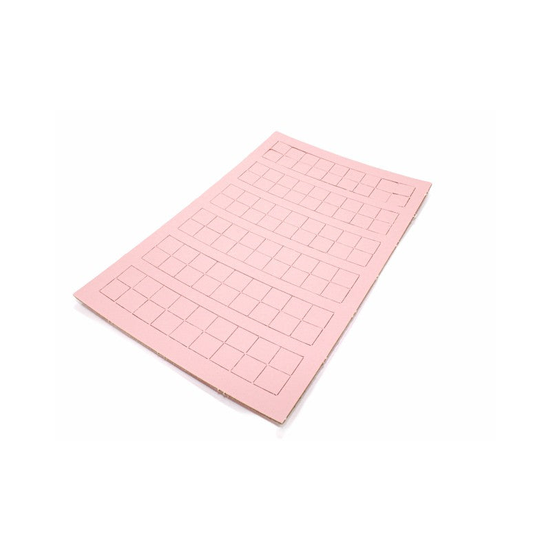 Chessex - Counter Sheet 1/2" Squares: A pink sheet featuring many small, pre-cut rectangular shapes, likely thermal or foam pads