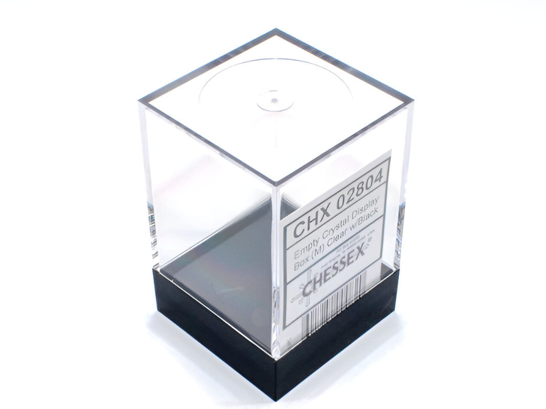 Empty clear plastic display box with black base and CHESSEX product label
