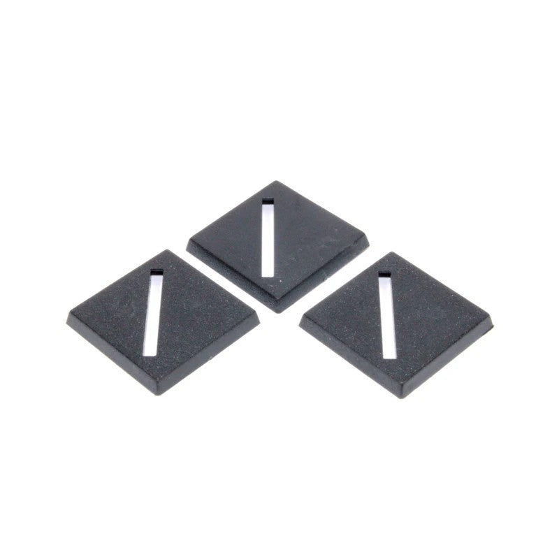 Three dark gray square slotted diamond-shaped bases, each with a centered vertical slot