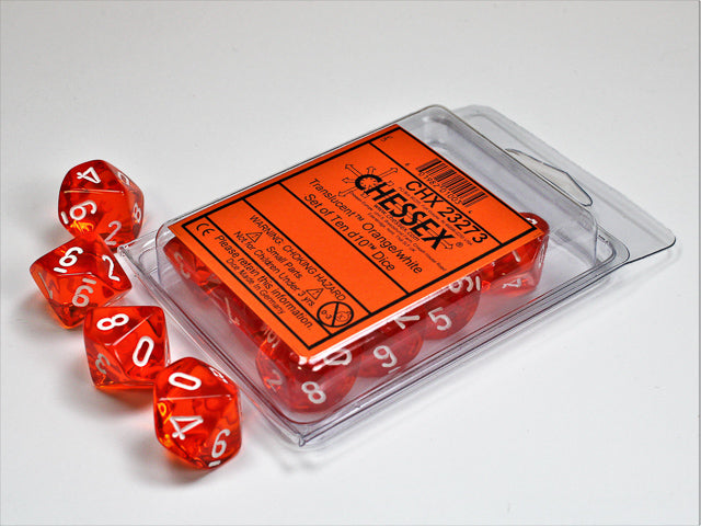Chessex - Translucent D10 Dice 10-Piece Set - Orange/White - Good Games