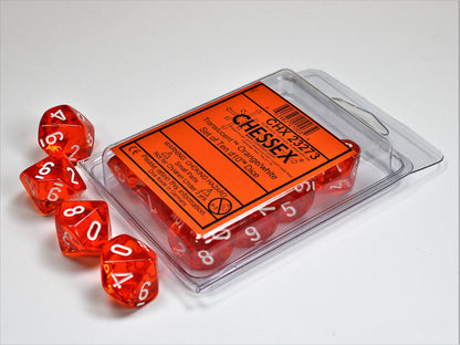 Chessex - Translucent D10 Dice 10-Piece Set - Orange/White - Good Games