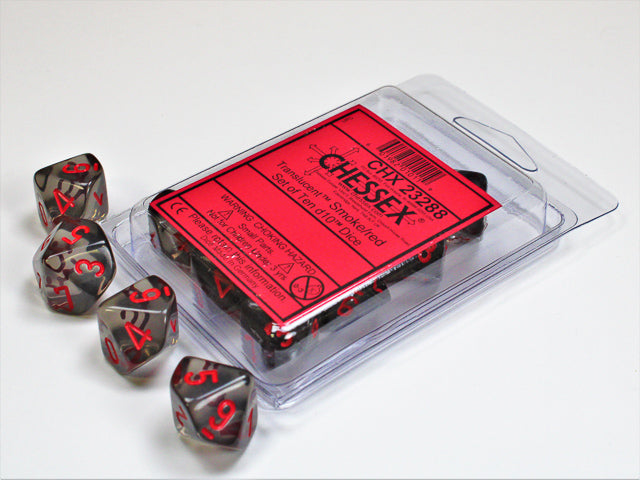 Chessex - Translucent D10 Dice 10-Piece Set - Smoke/Red - Good Games