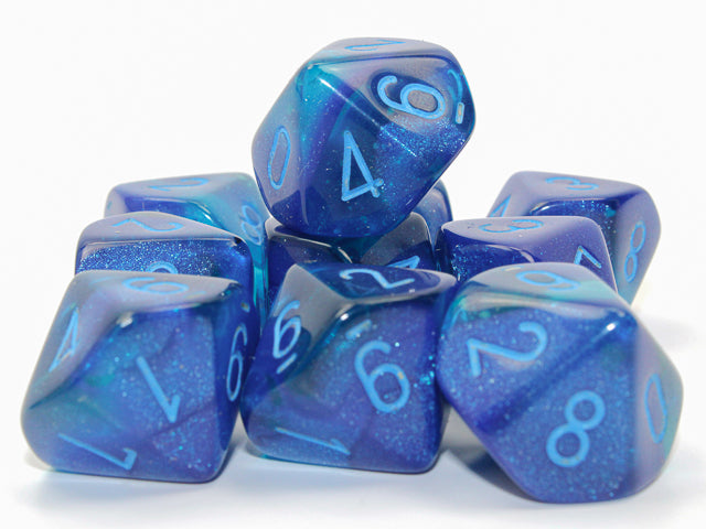 Chessex - Gemini Luminary d10 Dice 10-Piece Set - Blue-Blue/Light Blue - Good Games