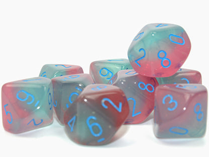 Chessex - Gemini Luminary d10 Dice 10-Piece Set - Gel Green-Pink/Blue - Good Games