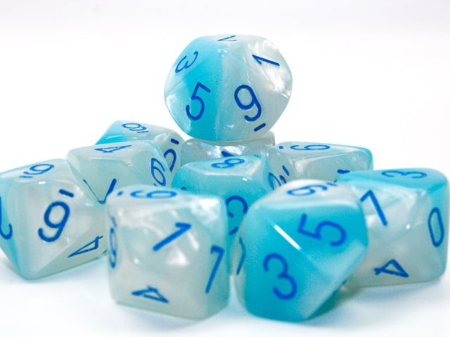 Chessex - Gemini Luminary d10 Dice 10-Piece Set - Pearl Turquoise-White/Blue - Good Games