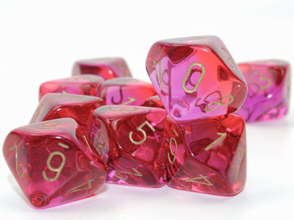 Chessex - Gemini Translucent d10 Dice 10-Piece Set - Red-Violet/Gold - Good Games