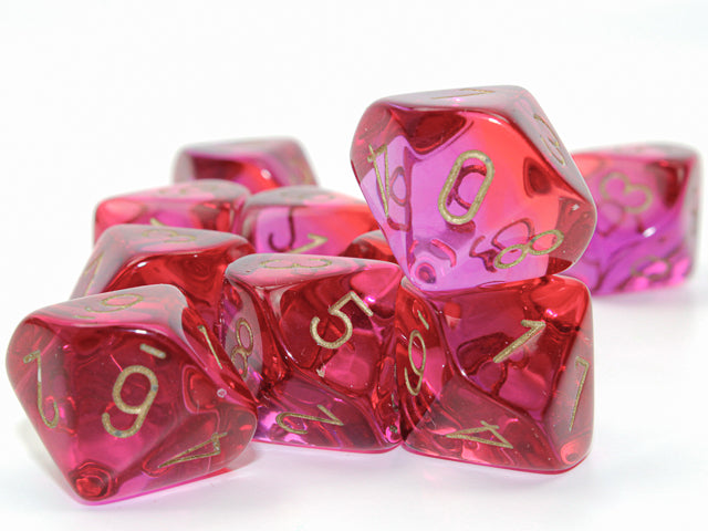 Chessex - Gemini Translucent d10 Dice 10-Piece Set - Red-Violet/Gold - Good Games