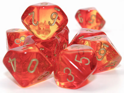 Chessex - Gemini Translucent d10 Dice 10-Piece Set - Red-Yellow/Gold - Good Games