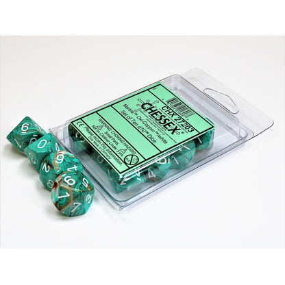 Chessex - Marble d10 Dice 10-Piece Set - Oxi-Copper/White - Good Games