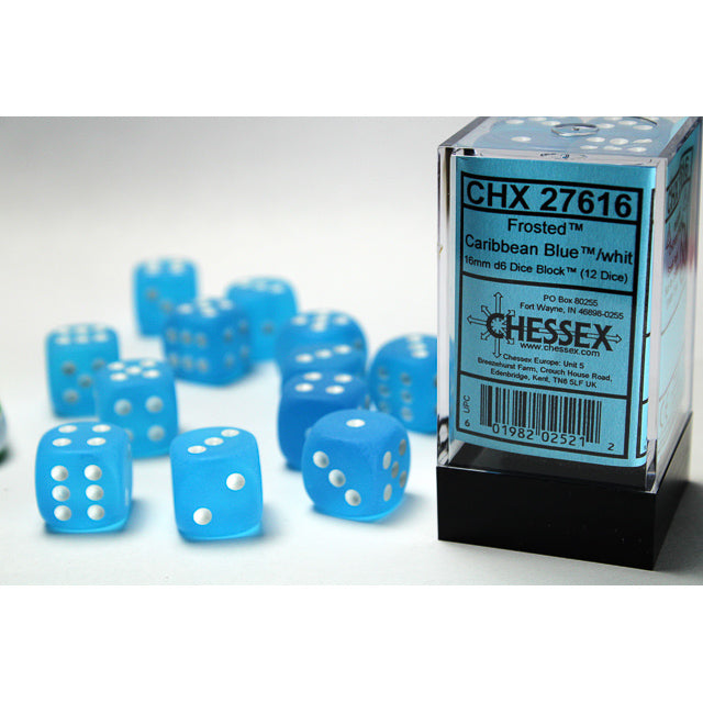 Chessex Frosted 16mm D6 Caribbean Blue/White (12) (CHX 27616) - Good Games