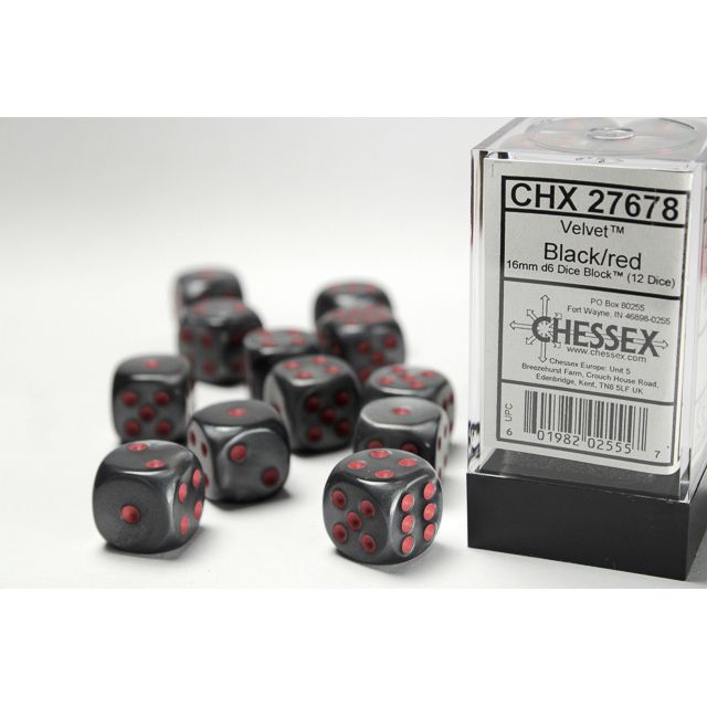 Chessex - Velvet Black/red 16mm D6 Dice Block CHX 27678