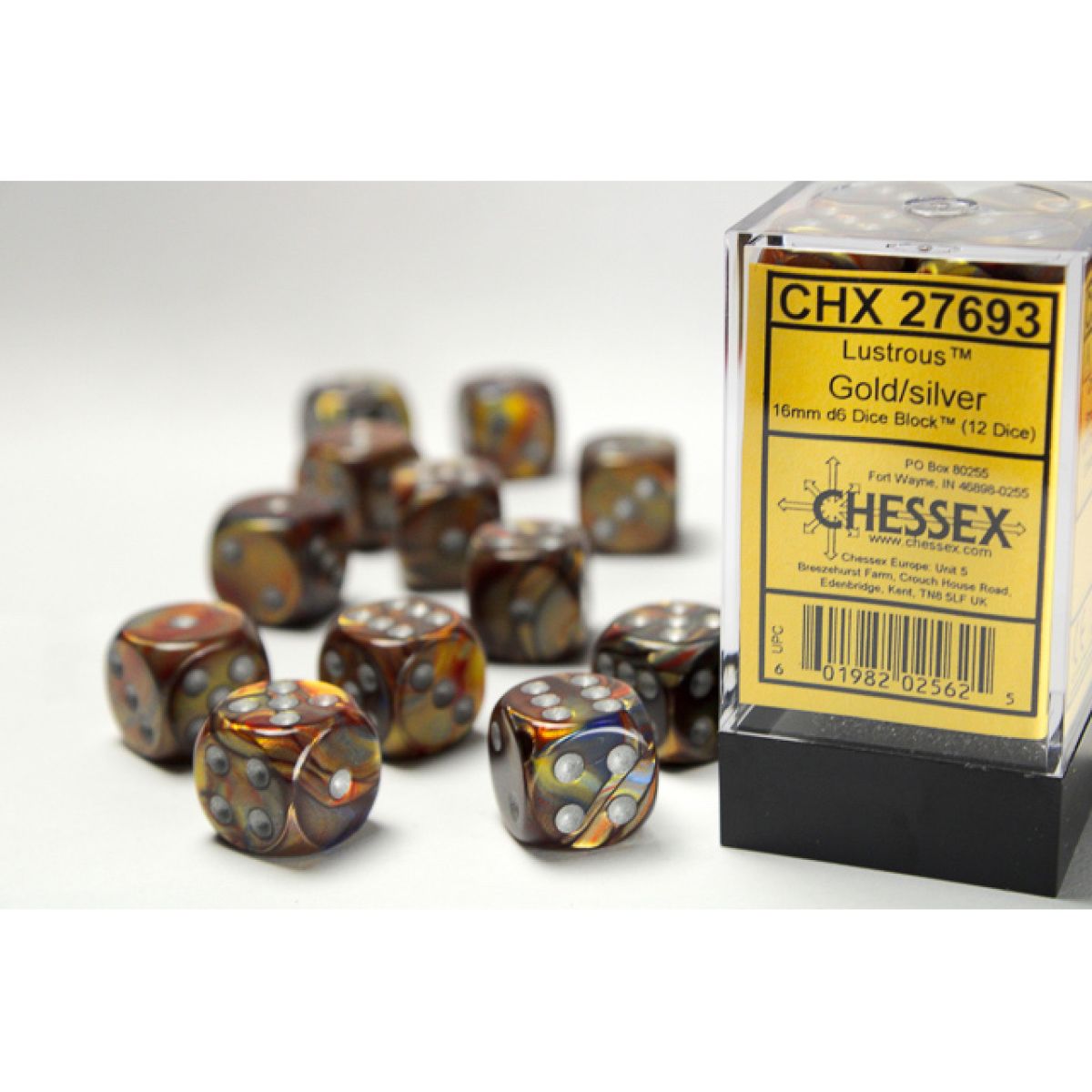Chessex Lustrous 16mm D6 Gold/Silver (12) (CHX 27693)