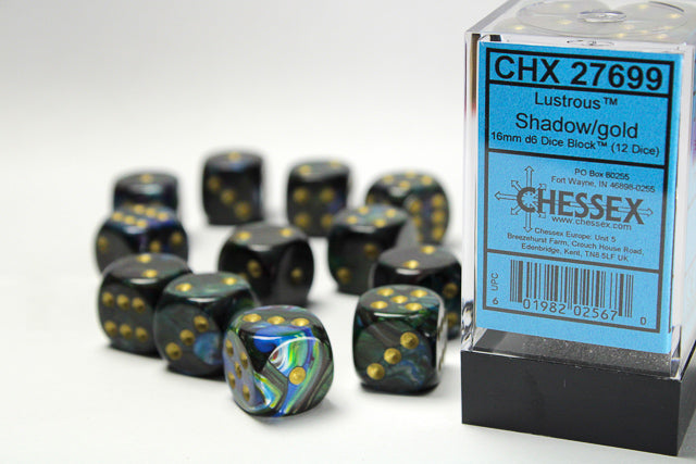 Chessex 16mm D6 Block Lustrous Shadow/Gold