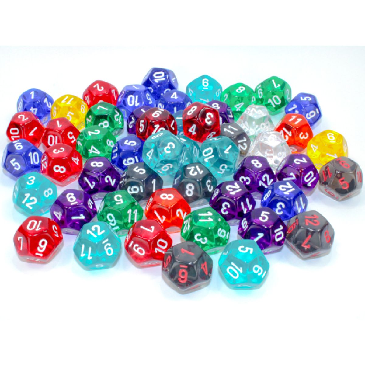 Chessex - CHX 29612 Translucent Bag of 50 Assorted Polyhedral d12 - Good Games