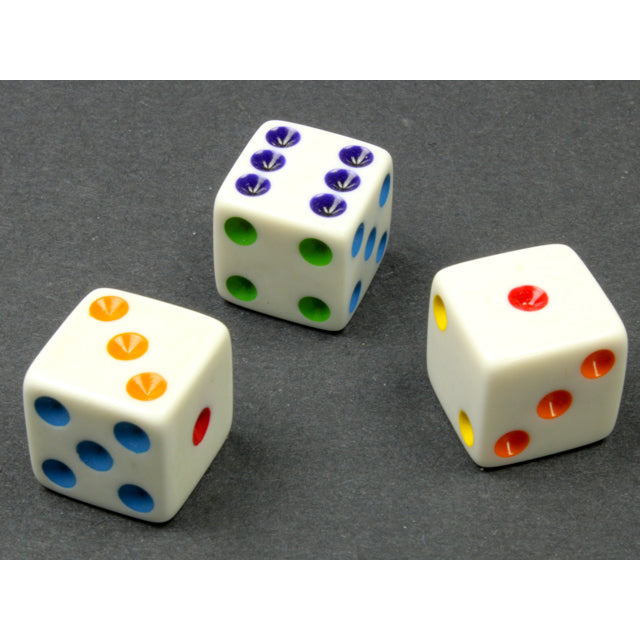 Chessex - CHX KOP06231 16mm Opaque d6 White/Multi-colored pips - Good Games