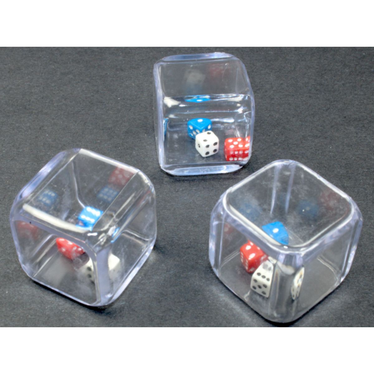 Chessex - CHX KOP11952 1 Red &amp; 1 White &amp; 1 Blue 5mm d6 in a 25mm cube (Preorder)