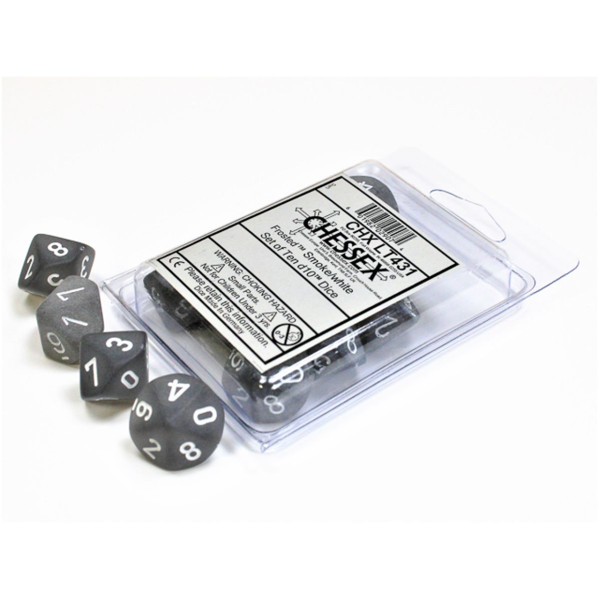 Chessex - CHX LT431 Frosted Smoke/white Set of Ten d10s - Good Games